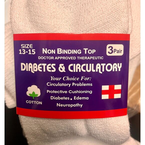 3 pairs White Cotton Diabetes & Circulatory Socks Size 13-15 Non Bind Top Crew - Picture 3 of 4